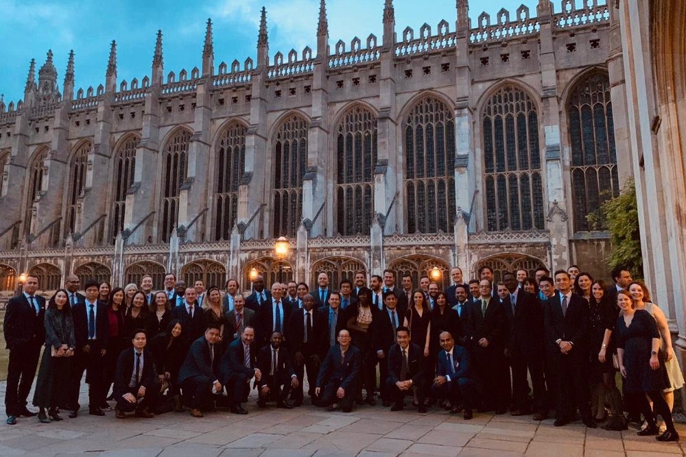 The Cambridge Executive MBA 2019 cohort in front of King's College