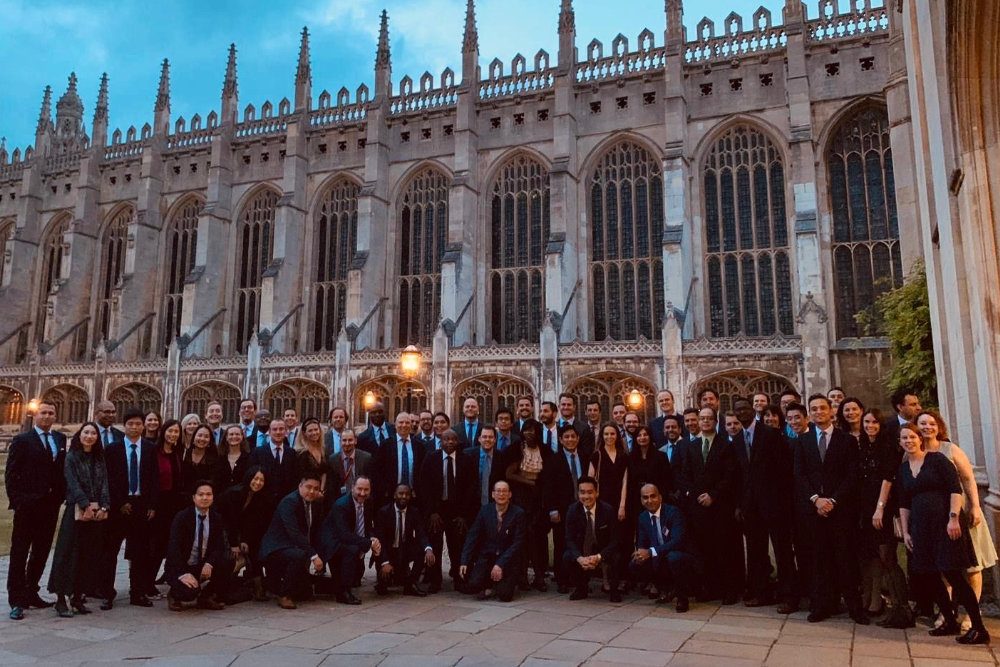 The Cambridge Executive MBA 2019 cohort in front of King's College